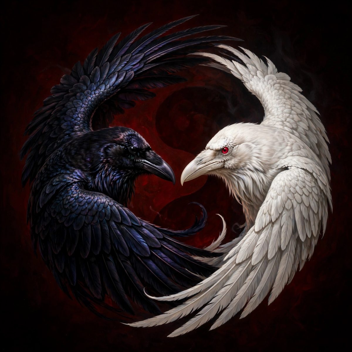 Nox and Vire yin-yang raven emblem